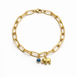 Steel  Bracelet Gold-Plated with Elephant Symbol