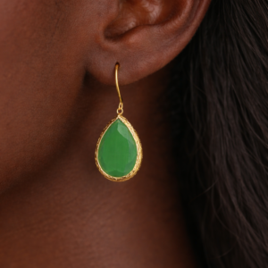 Gold-Plated Earrings with Green Stones - Image 3