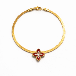 Gold-Plated Stainless Steel Bracelet  Red Flowered