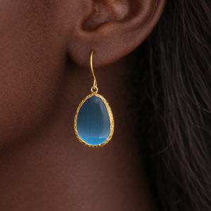 Gold-Plated Earrings with Blue Stones - Image 3