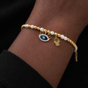 Pearl Hamsa  Gold-Plated Stainless Steel Bracelet - Image 3