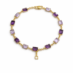 Gold-Plated Bracelet with Purple and White Amethyst Stones