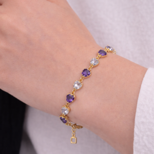 Purple and White Amethyst Heart-Shaped Gold-Plated Bracelet - Image 3