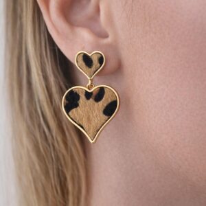 Leopard Suede Heart Shaped Stainless Steel Earrings - Image 3