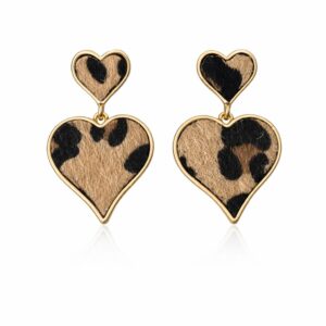 Leopard Suede Heart Shaped Stainless Steel Earrings