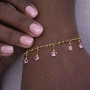 Gold-Plated Stainless Steel Bracelet with Pink Heart - Image 3
