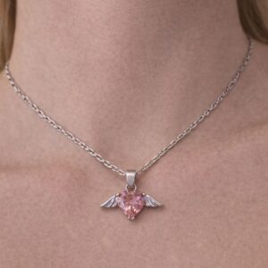 Stainless Steel Pink Heart Necklace - Image 3