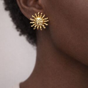3D Sun Gold-Plated Earrings - Image 3