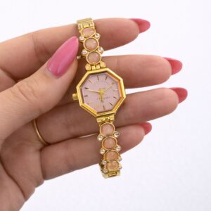 Gold-Plated Stainless Steel Watch with Stones - Image 3