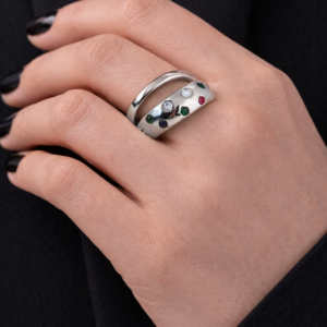 Adjustable Gold-Plated Steel Ring with Colored Stones - Image 3