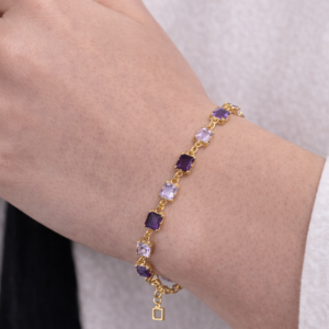 Gold-Plated Bracelet with Purple and White Amethyst Stones - Image 3