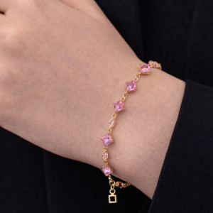 Gold-Plated Bracelet with Pink Stones - Image 3