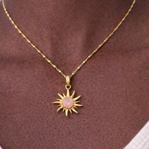 Sun Stainless Steel Necklace with Pink Quartz Stone - Image 3